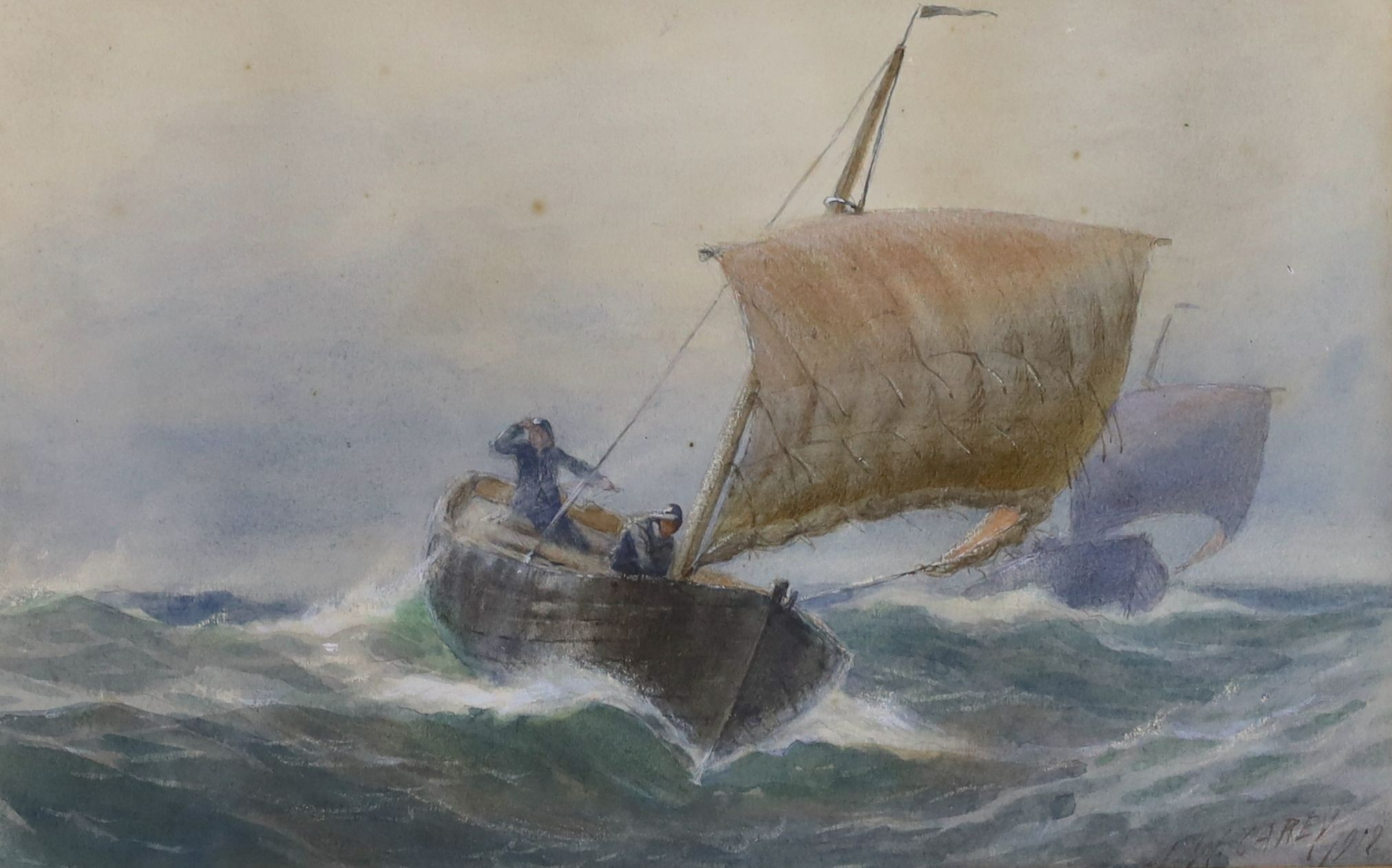 Joseph William Carey RUA (1859-1937), watercolour, Fishing boat at sea, signed and dated 1912, 19 x 30cm, unframed